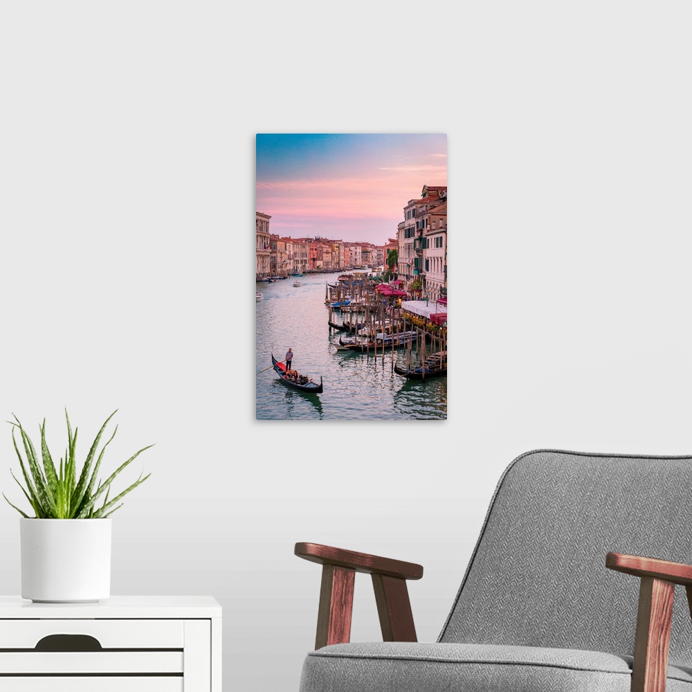 A modern room featuring Gondola In The Grand Canal At Sunset, Venice, Veneto, Italy