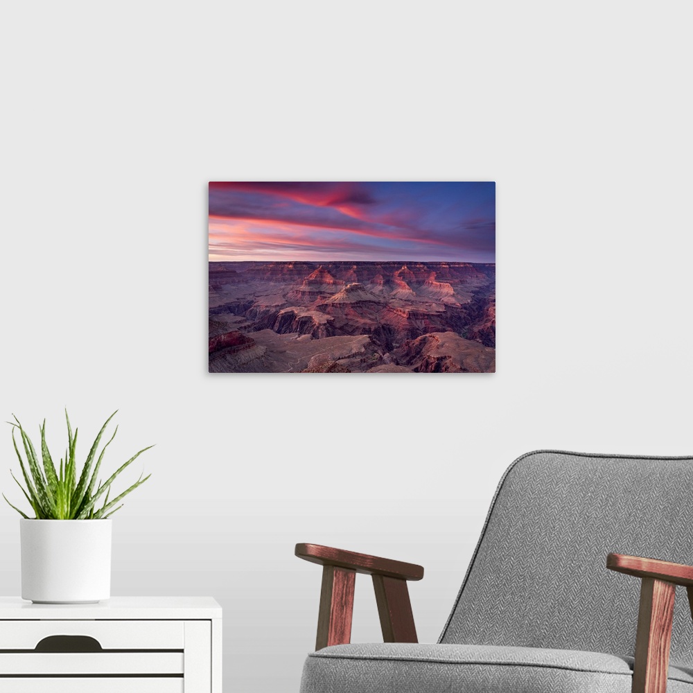 A modern room featuring Scenic view of Grand Canyon at sunset, Yavapai Point, Grand Canyon National Park, Arizona, USA