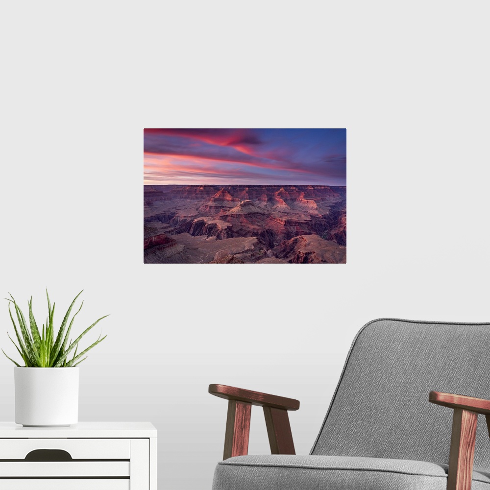 A modern room featuring Scenic view of Grand Canyon at sunset, Yavapai Point, Grand Canyon National Park, Arizona, USA