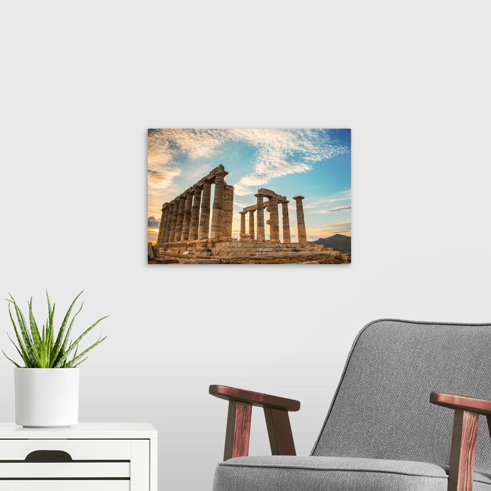 A modern room featuring Greece, Attica, Cape Sounion, Temple of Poseidon.