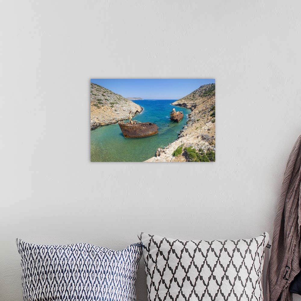 A bohemian room featuring Greece, Cyclades Islands, Amorgos, Navagio Beach.