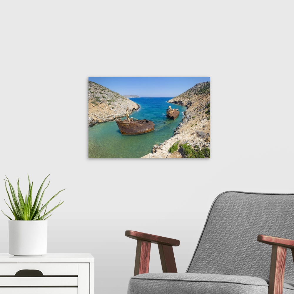 A modern room featuring Greece, Cyclades Islands, Amorgos, Navagio Beach.