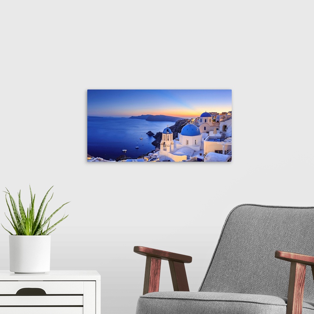 A modern room featuring Greece, Cyclades, Oia town and Santorini Caldera