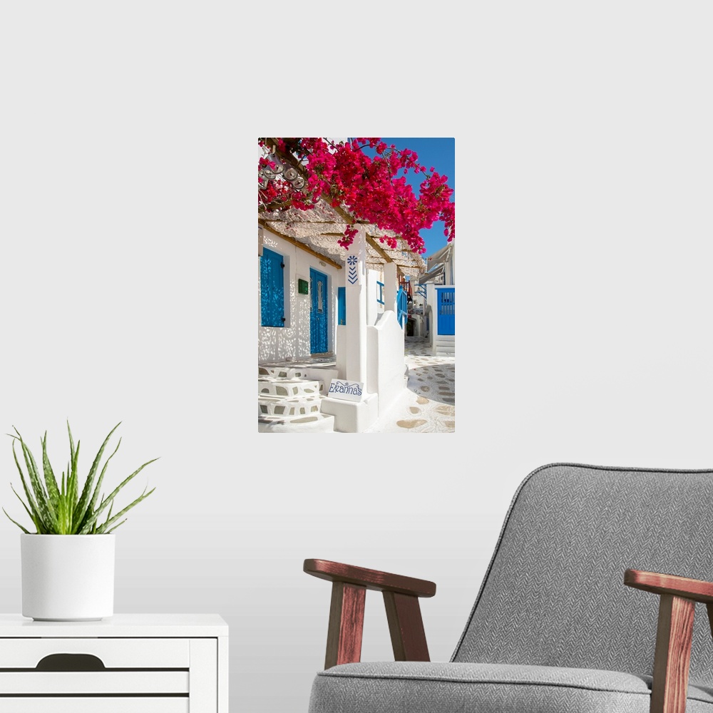 A modern room featuring Europe, Greece, Cyklades, Mykonos, part of the Cyclades island group in the Aegean Sea, street in...