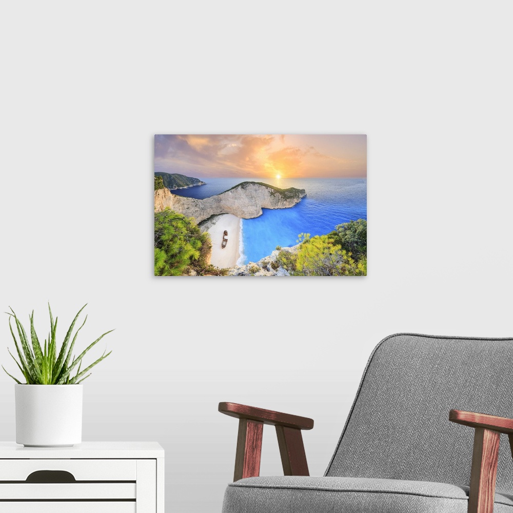 A modern room featuring Greece, Ionian Islands, Zakynthos, Navagio (shipwreck) beach