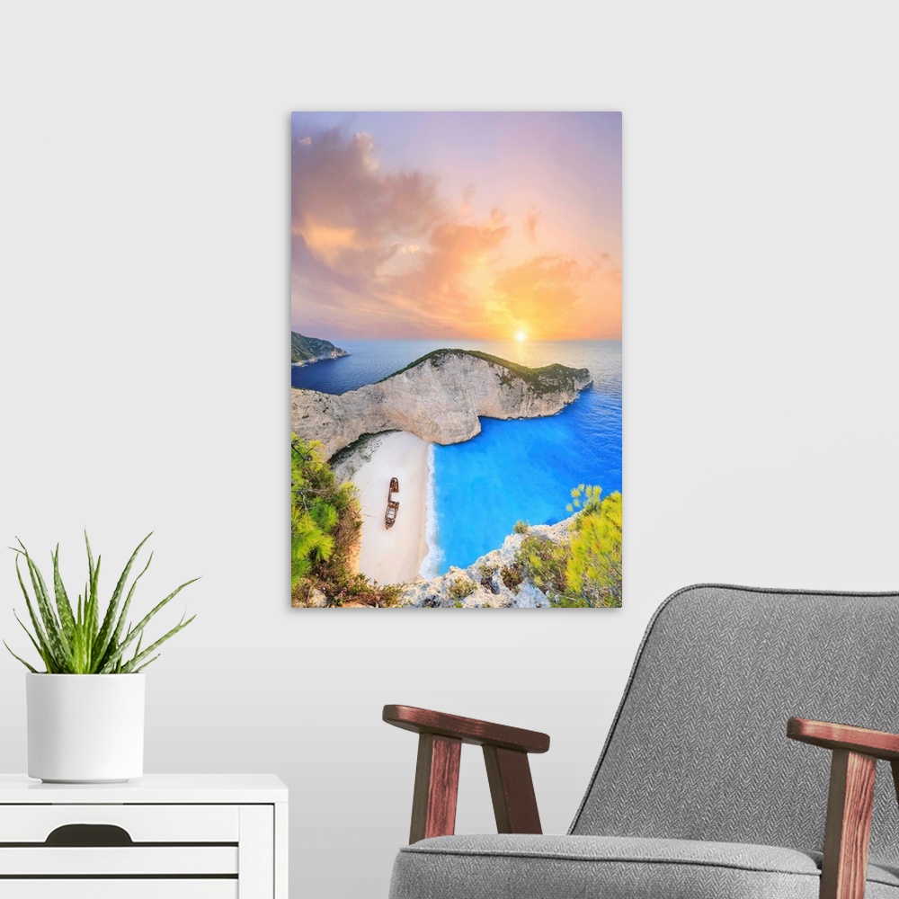 A modern room featuring Greece, Ionian Islands, Zakynthos, Navagio (shipwreck) beach