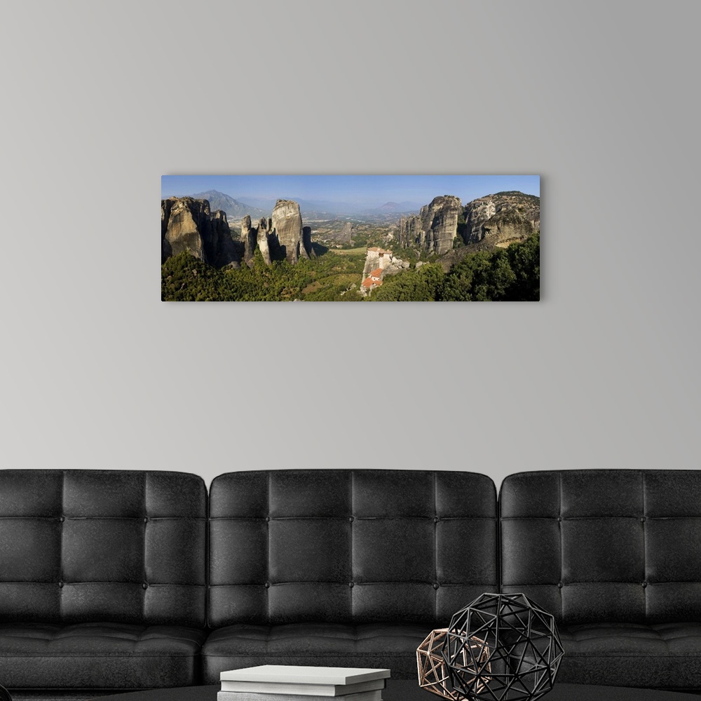 A modern room featuring Greece, Thessaly, Meteora, Panoramic view of Meteora and Holy Monastery of Rousanou