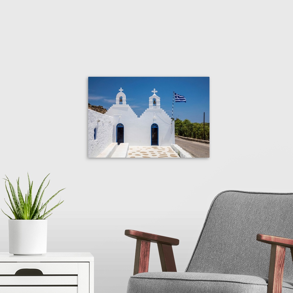 A modern room featuring Greek Orthodox chapel, Mykonos, Cyclade Islands, Greece.
