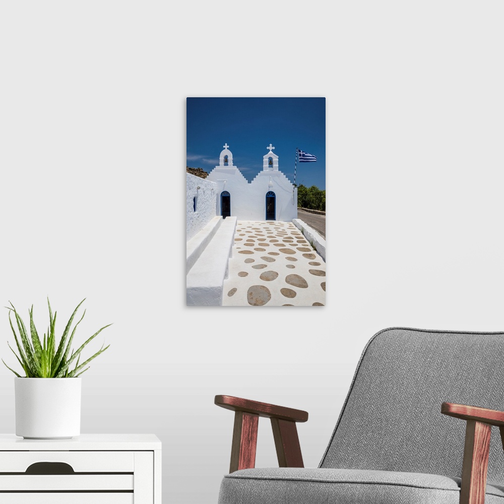 A modern room featuring Greek Orthodox chapel, Mykonos, Cyclade Islands, Greece.