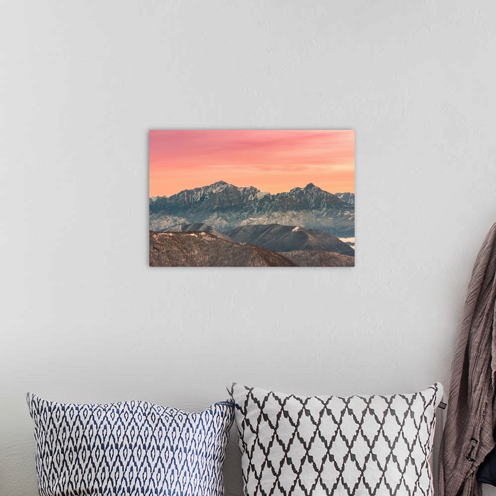 A bohemian room featuring Overviewed of Grigna settentrionale and Grigna meridionale peaks from Bollettone Mount and colour...