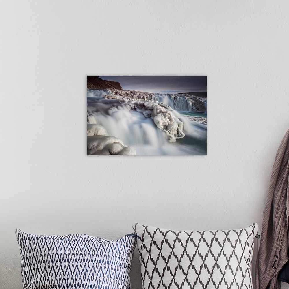 A bohemian room featuring Gullfoss Waterfall In Winter, Iceland