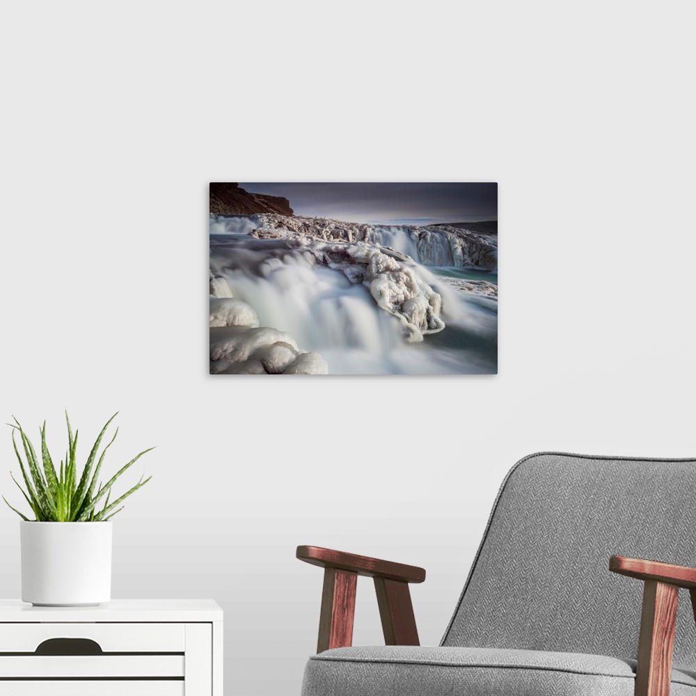 A modern room featuring Gullfoss Waterfall In Winter, Iceland
