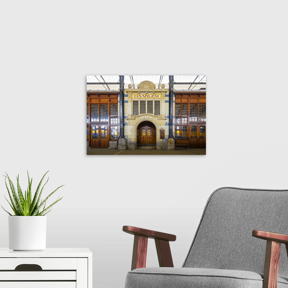 A modern room featuring Netherlands, North Holland, Haarlem. Haarlem Train Station, built between 1906 and 1908 in Art No...
