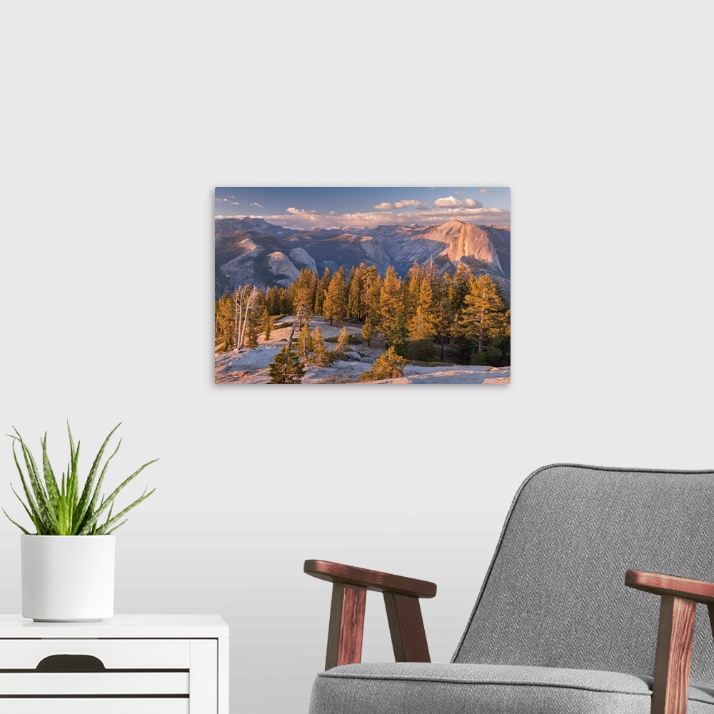 A modern room featuring Half Dome and Yosemite Valley from Sentinel Dome, Yosemite National Park, California, USA. Spring...