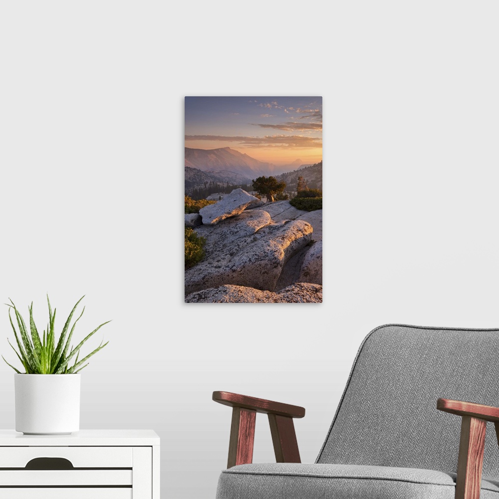 A modern room featuring Sunset above Half Dome, viewed from Olmsted Point, Yosemite National Park, California, USA. Autum...