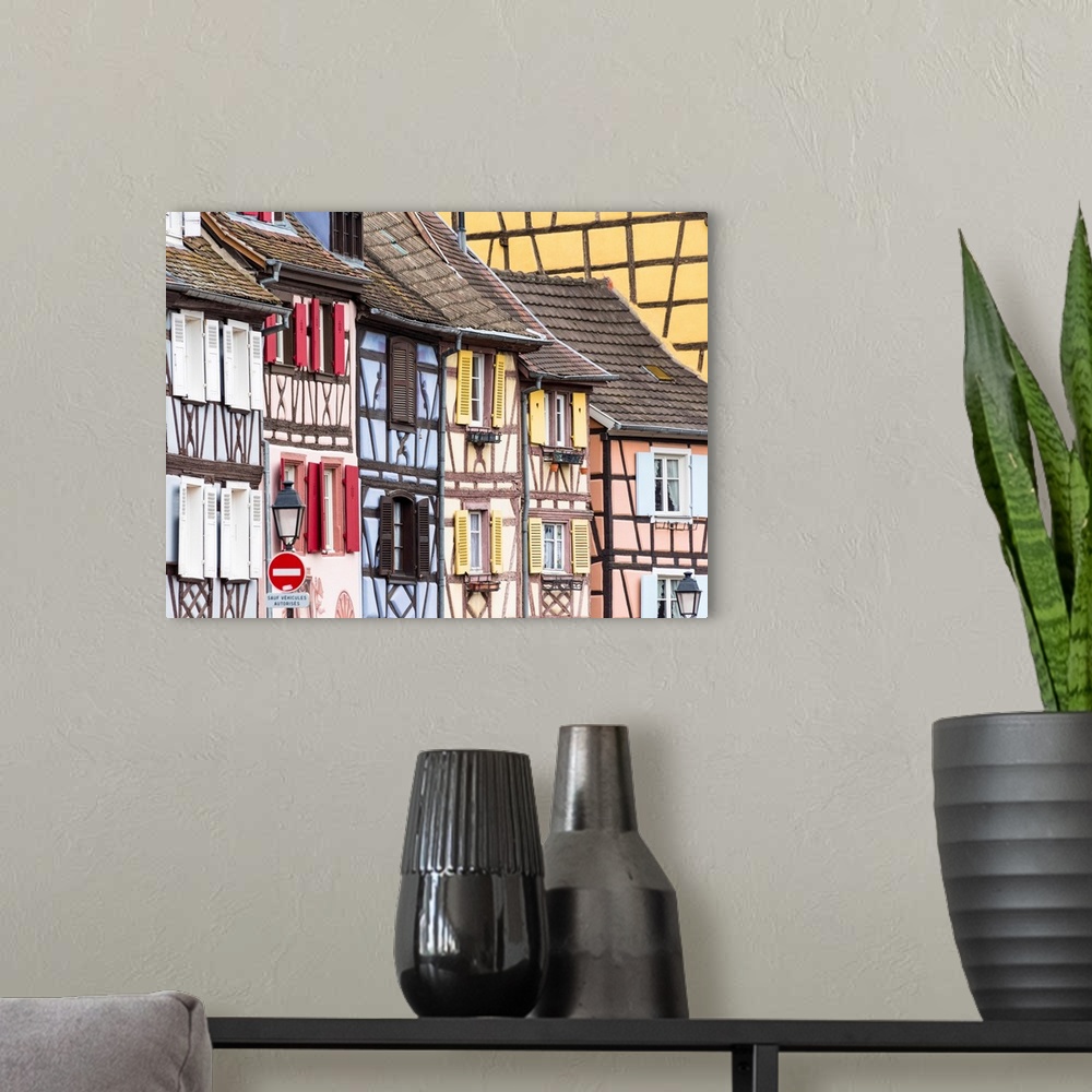 A modern room featuring Half-Timbered Houses Of The Medieval Town Of Colmar, Alsatian Wine Route, France