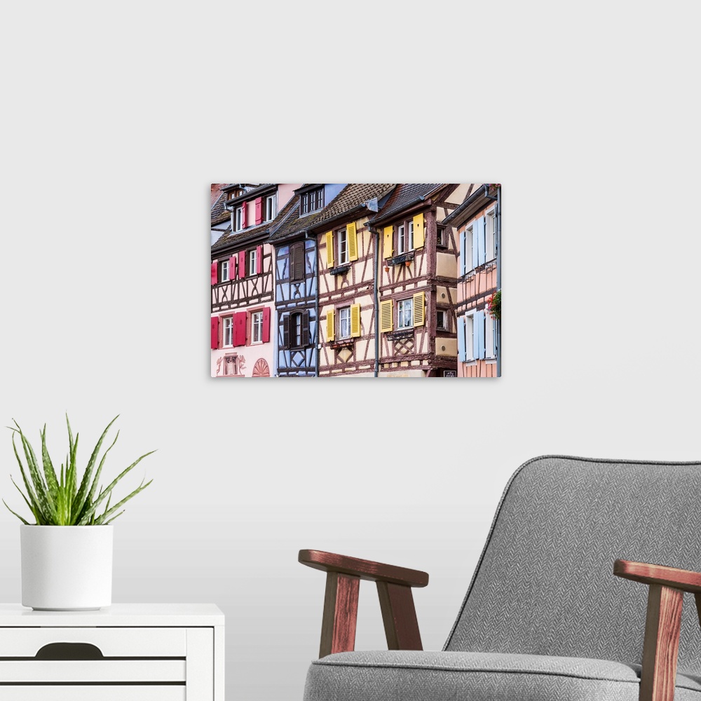 A modern room featuring Half-Timbered Houses Of The Old Town Of Colmar, Alsatian Wine Route, France