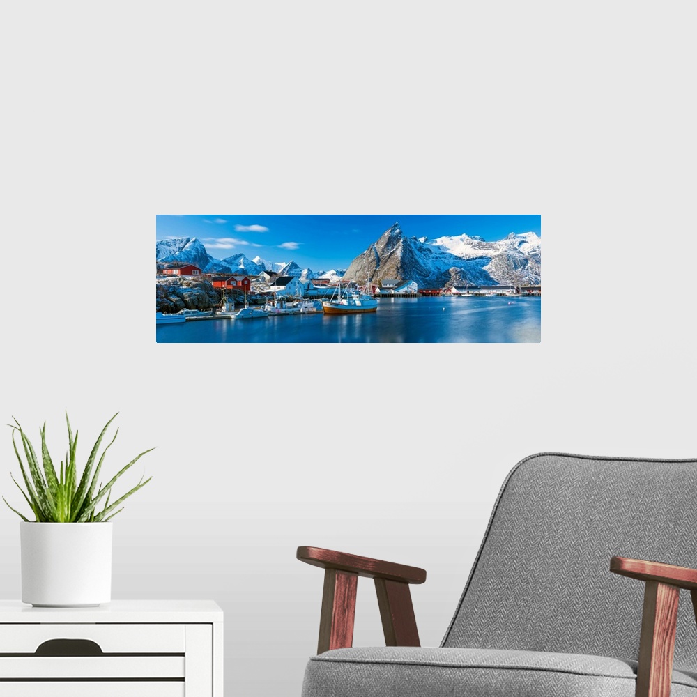 A modern room featuring Hamnoy Harbour, Lofoten Islands, Norway