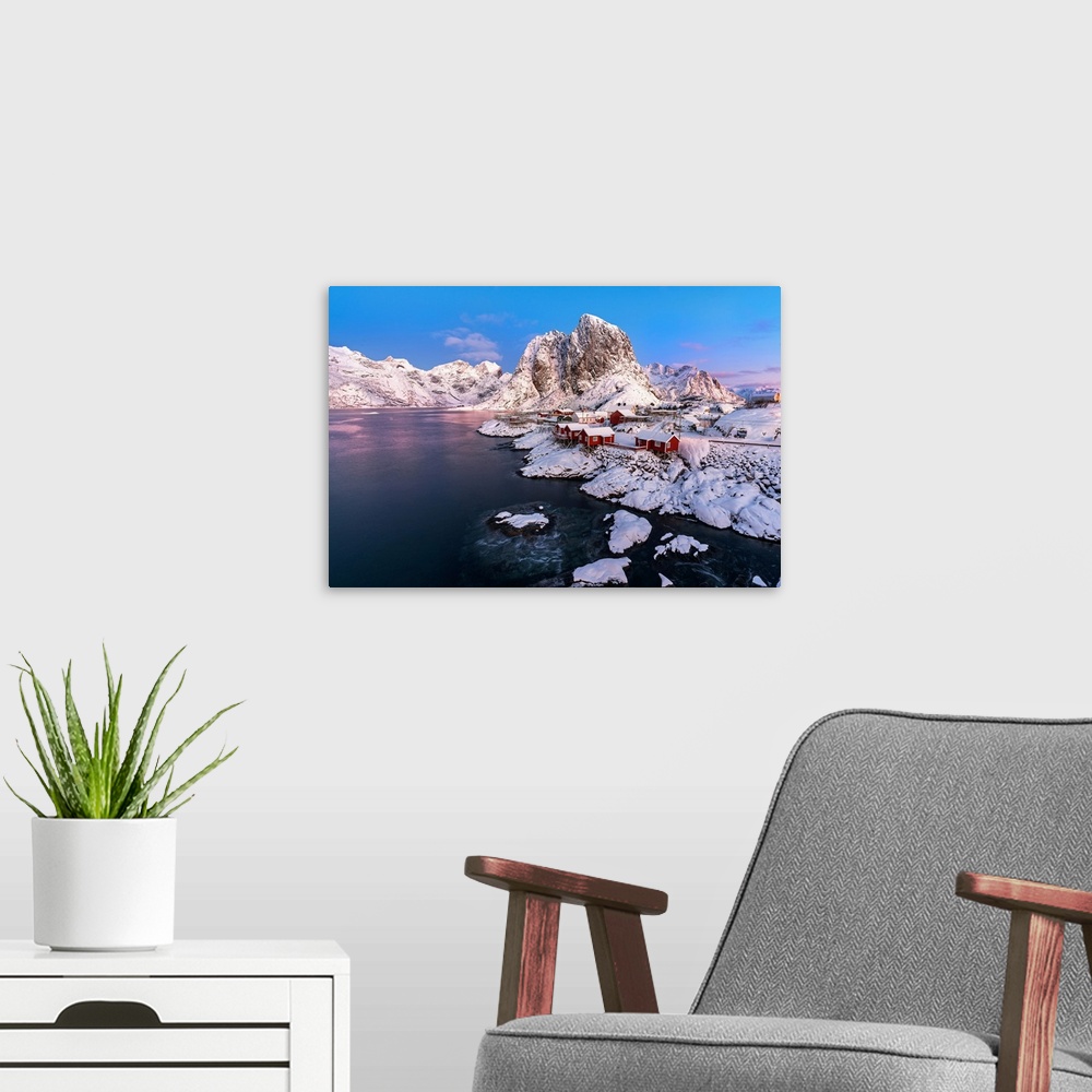 A modern room featuring Hamnoy, Lofoten Islands, Norway.
