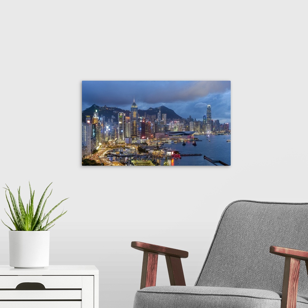 A modern room featuring Elevated view, Harbour and Central district of Hong Kong Island and Victoria Peak, Hong Kong, China