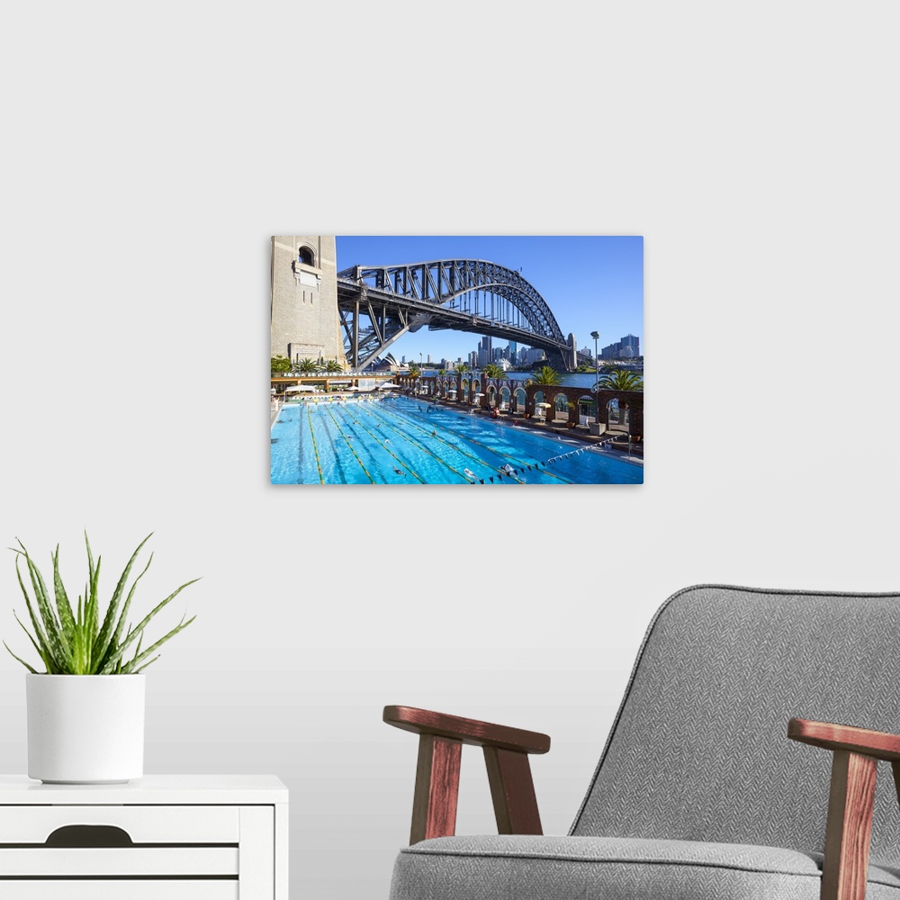 A modern room featuring Harbour Bridge, Darling Harbour, Sydney, New South Wales, Australia.