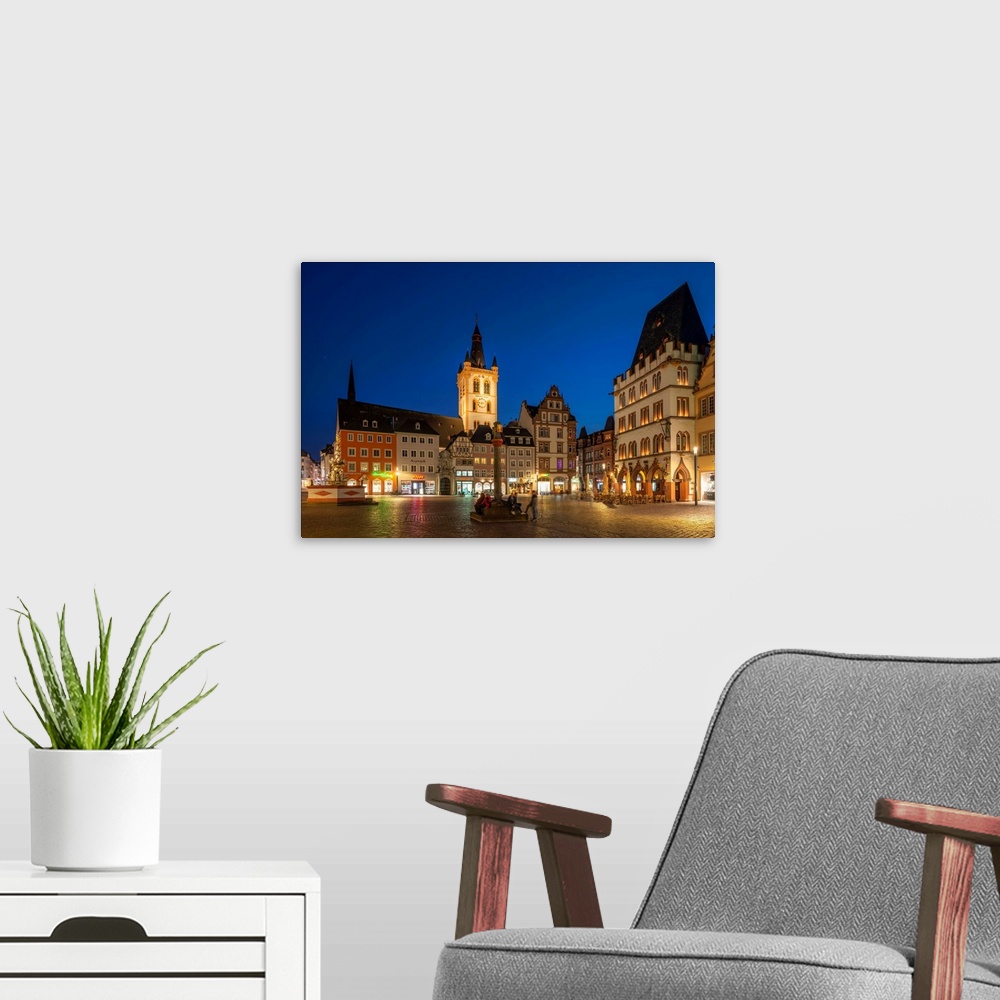 A modern room featuring Hauptmarkt with church St. Gangolf and Steipe, Treves, Rhineland-Palatinate, Germany.