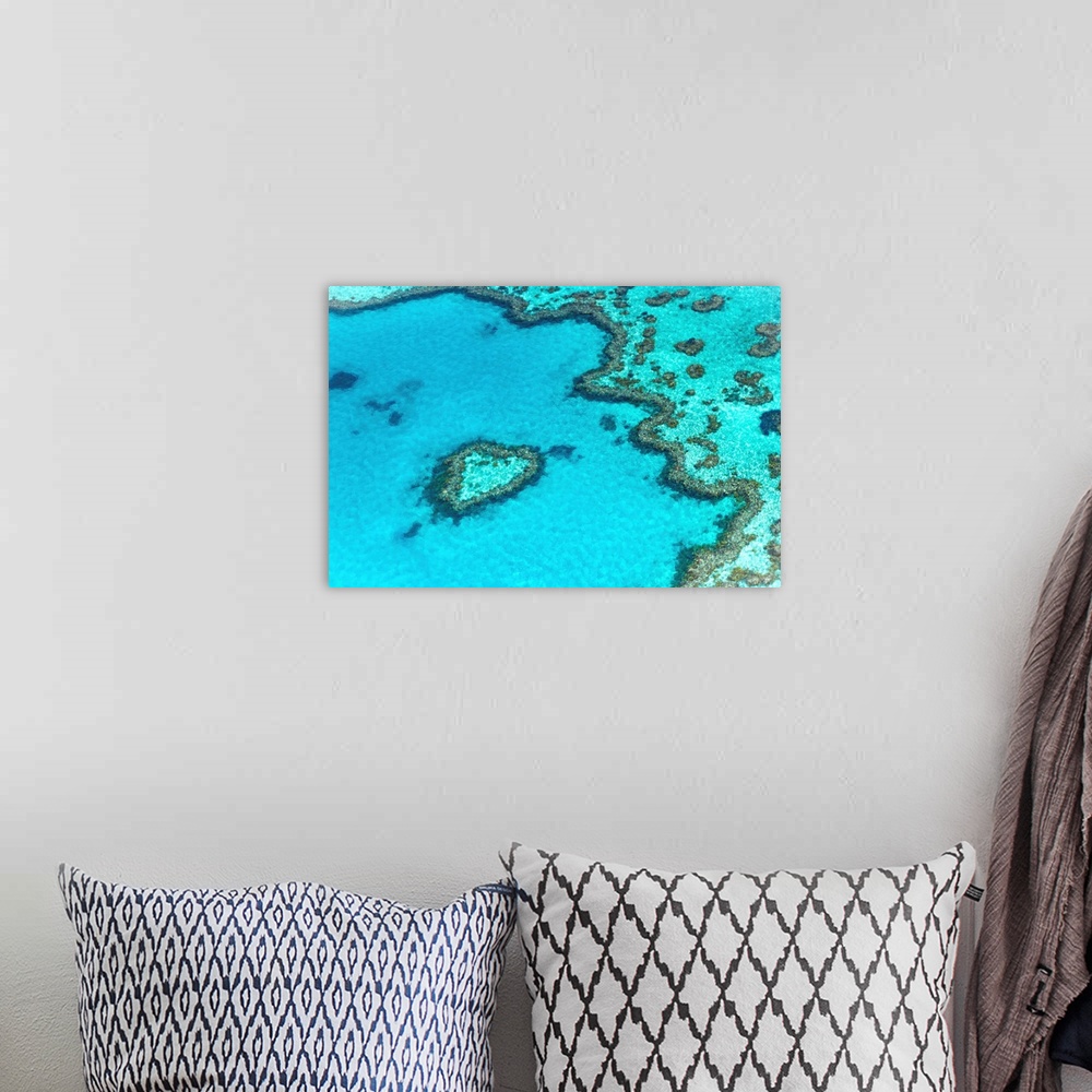 A bohemian room featuring Heart reef in the Great Barrier Reef from above, Queensland, Australia.