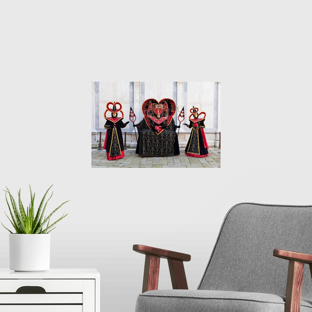 A modern room featuring Heart-Shaped Costumes At The Venice Carnival, Venice, Italy