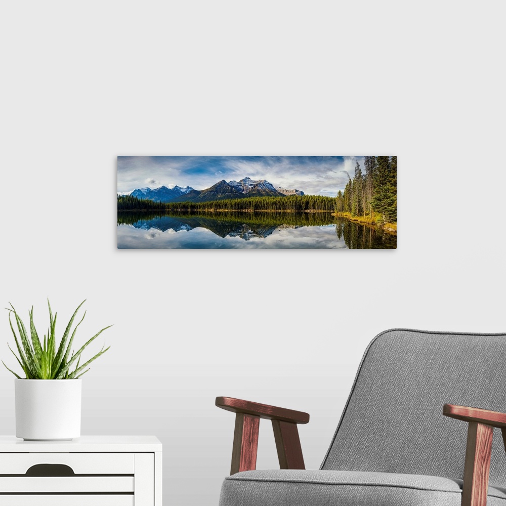 A modern room featuring Herbert Lake, Banff National Park, Alberta, Canada