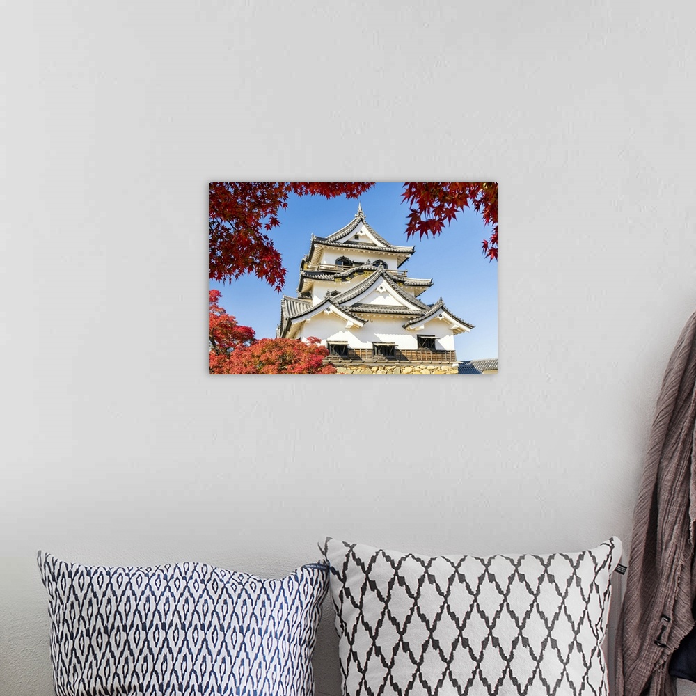 A bohemian room featuring Hikone Castle in Autumn, Shiga Prefecture, Japan