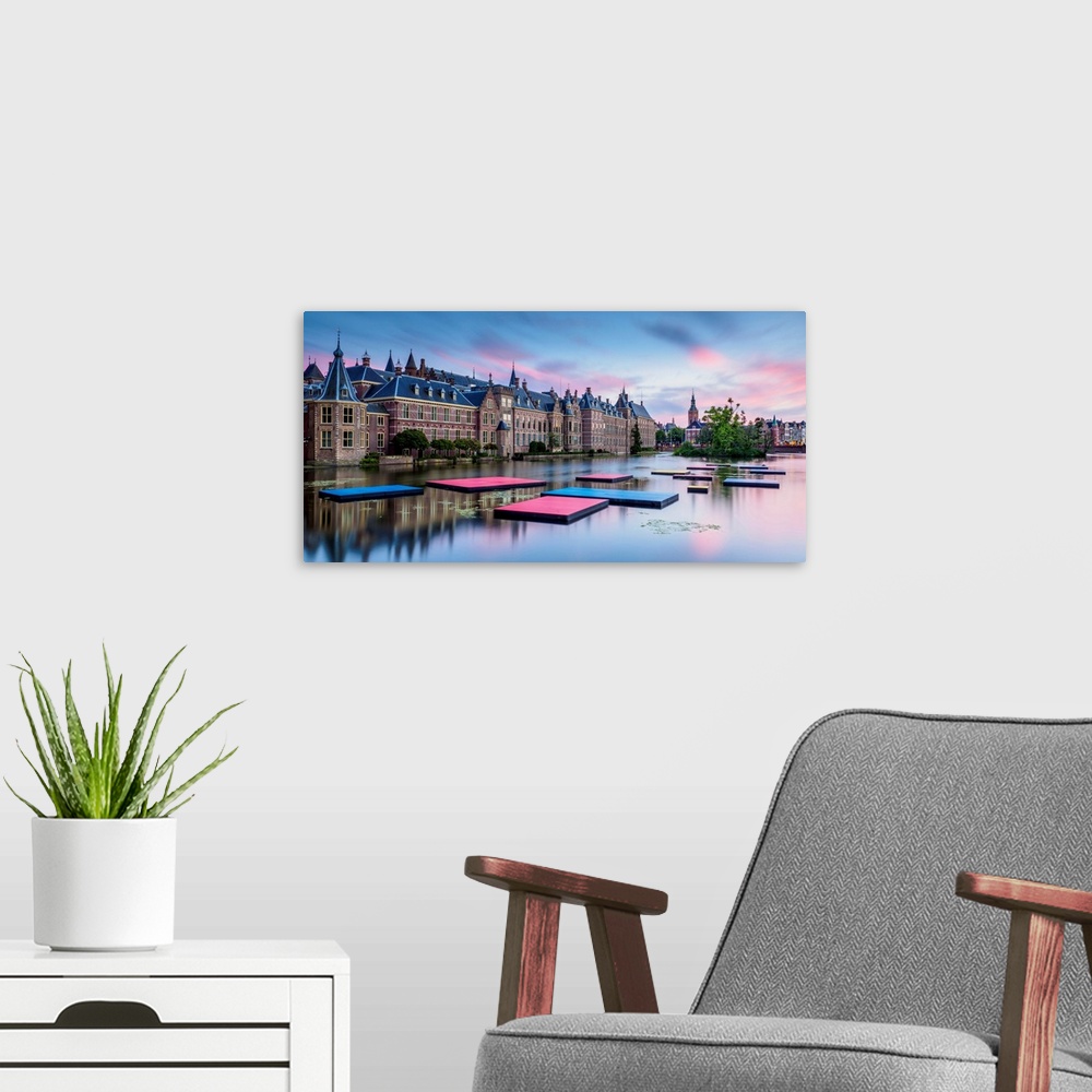 A modern room featuring Hofvijver And Binnenhof At Sunset, The Hague, South Holland, The Netherlands
