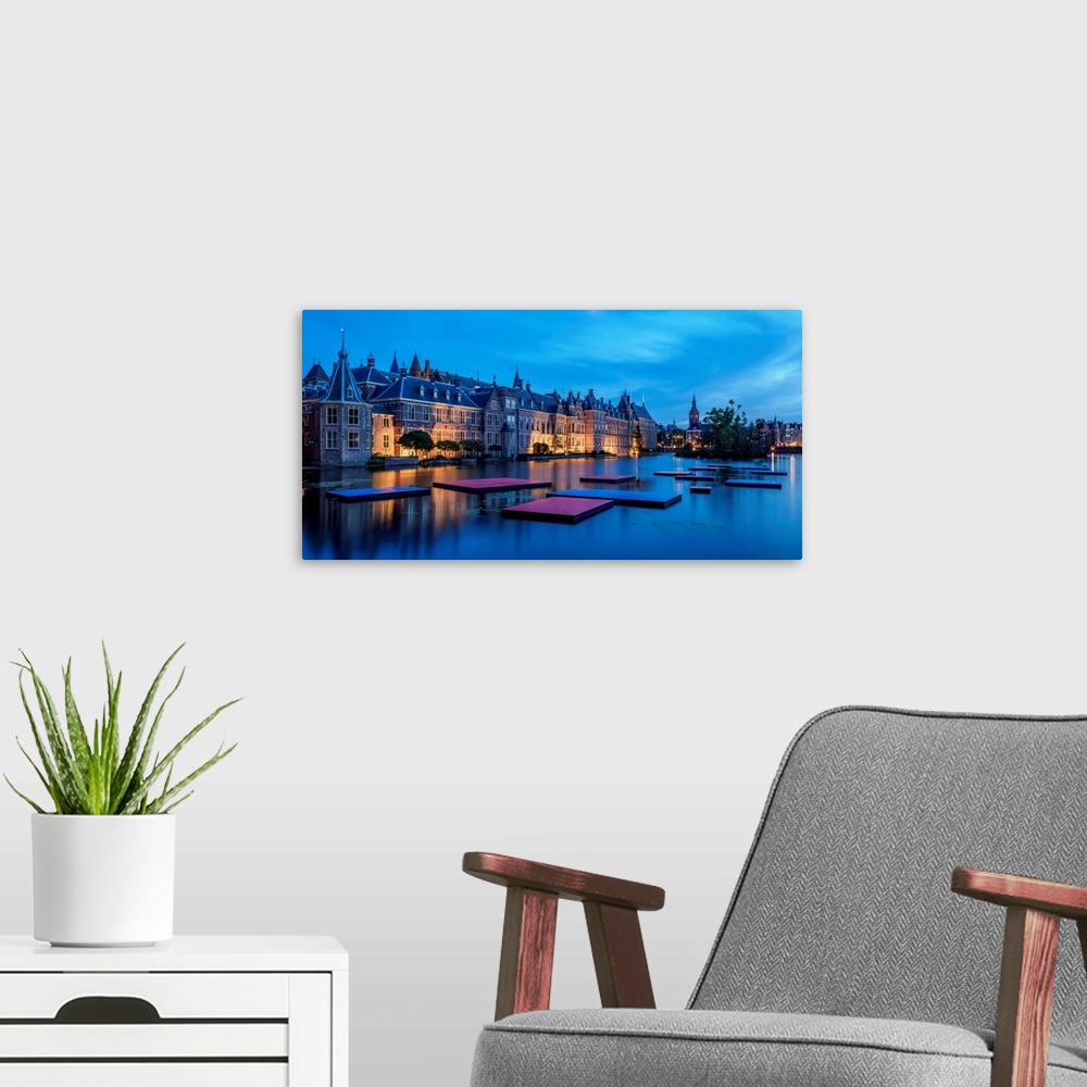 A modern room featuring Hofvijver And Binnenhof At Twilight, The Hague, South Holland, The Netherlands