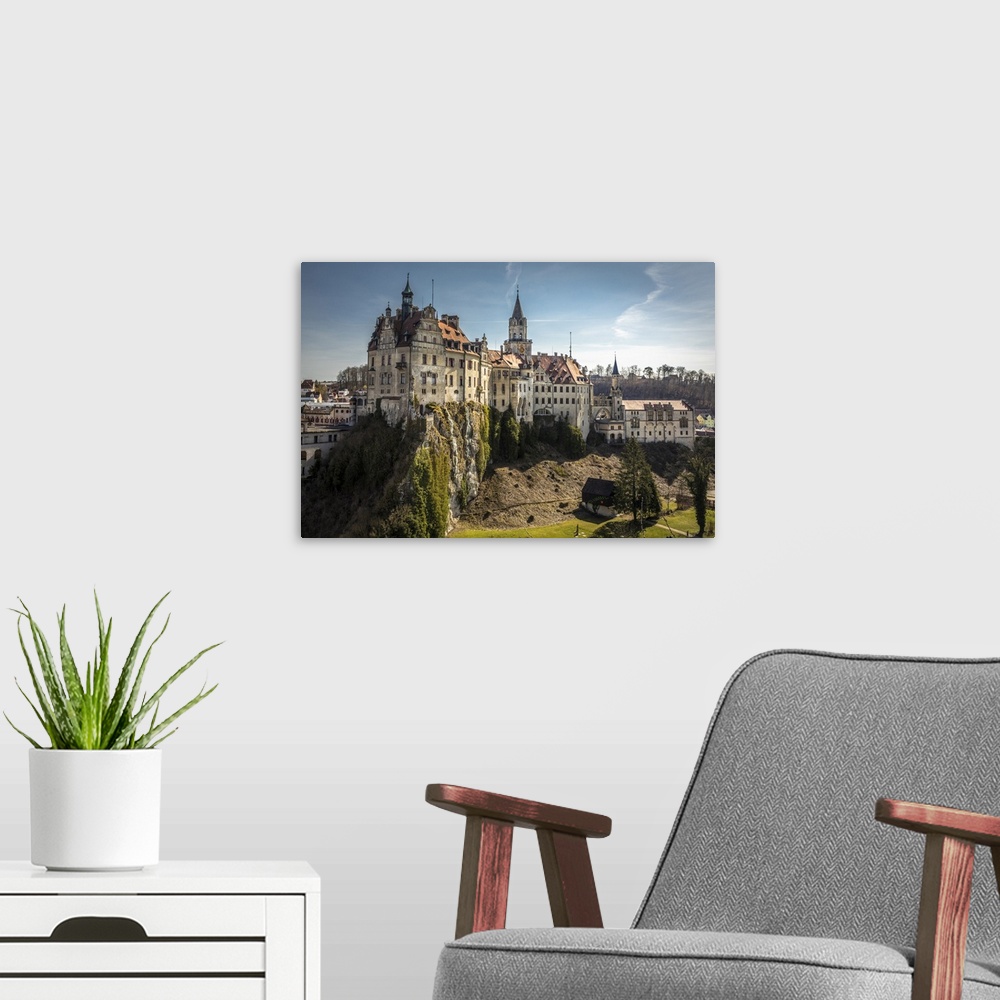 A modern room featuring Hohenzollern Castle in Sigmaringen on the Danube, Baden-Wurttemberg, Germany.