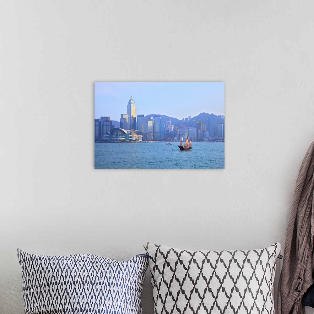 A bohemian room featuring Hong Kong Harbour With Red Sailed Junk, Hong Kong, Special Administrative Region Of The People's ...