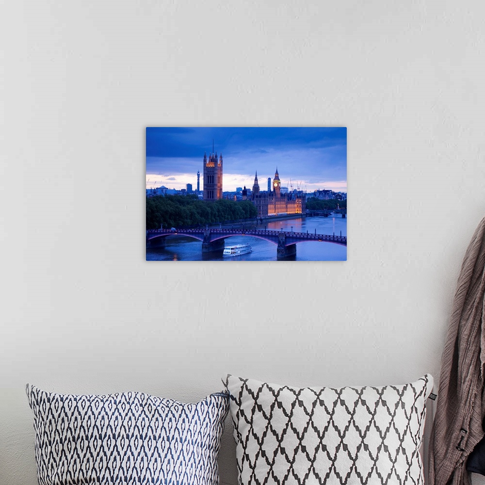 A bohemian room featuring Houses of Parliament and River Thames, London, England, UK