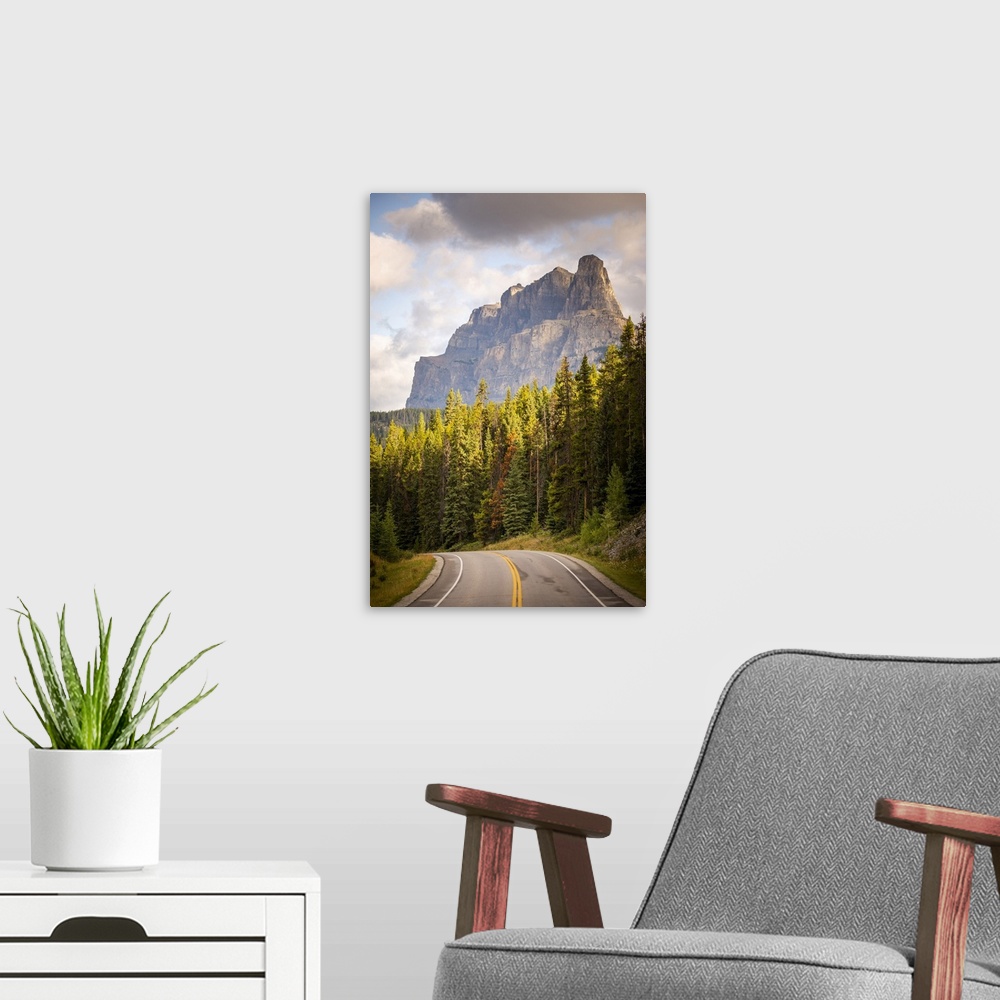 A modern room featuring Icefields Parkway scenic route in the Canadian Rockies, alberta, Canada.