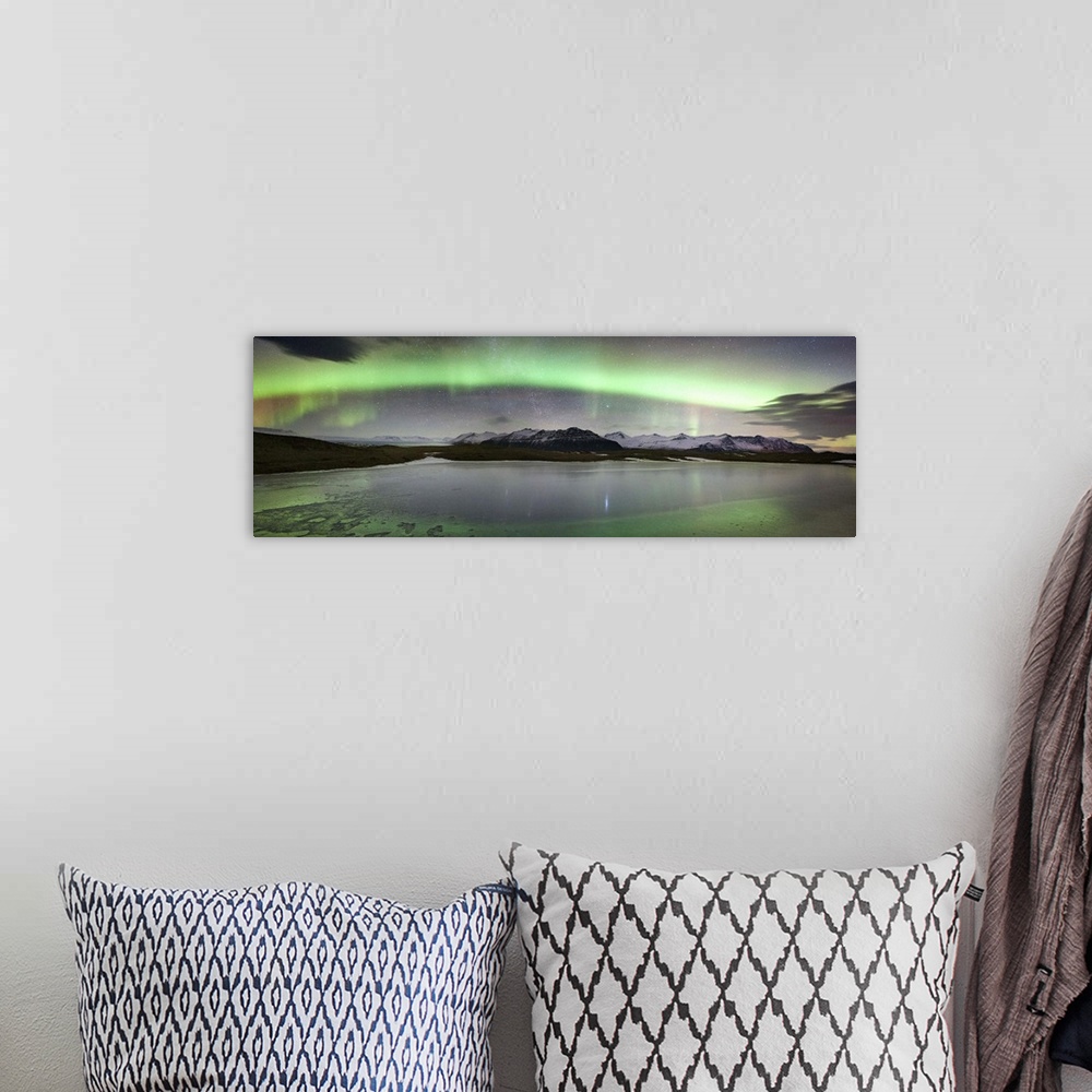 A bohemian room featuring Iceland, South Iceland , Aurora Borealis in Jokulsarlon lagoon