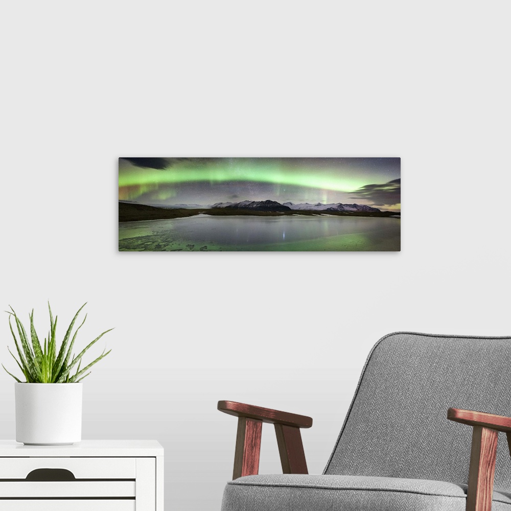 A modern room featuring Iceland, South Iceland , Aurora Borealis in Jokulsarlon lagoon