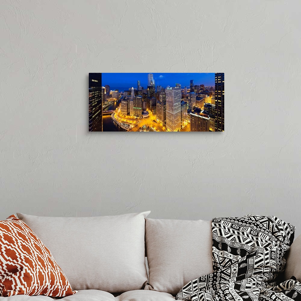 A bohemian room featuring USA, Illinois, Chicago. Dusk view over the city.