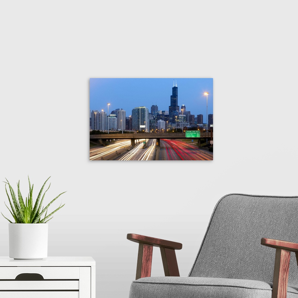 A modern room featuring United States of America, Illinois, Chicago, Interstate leading Downtown