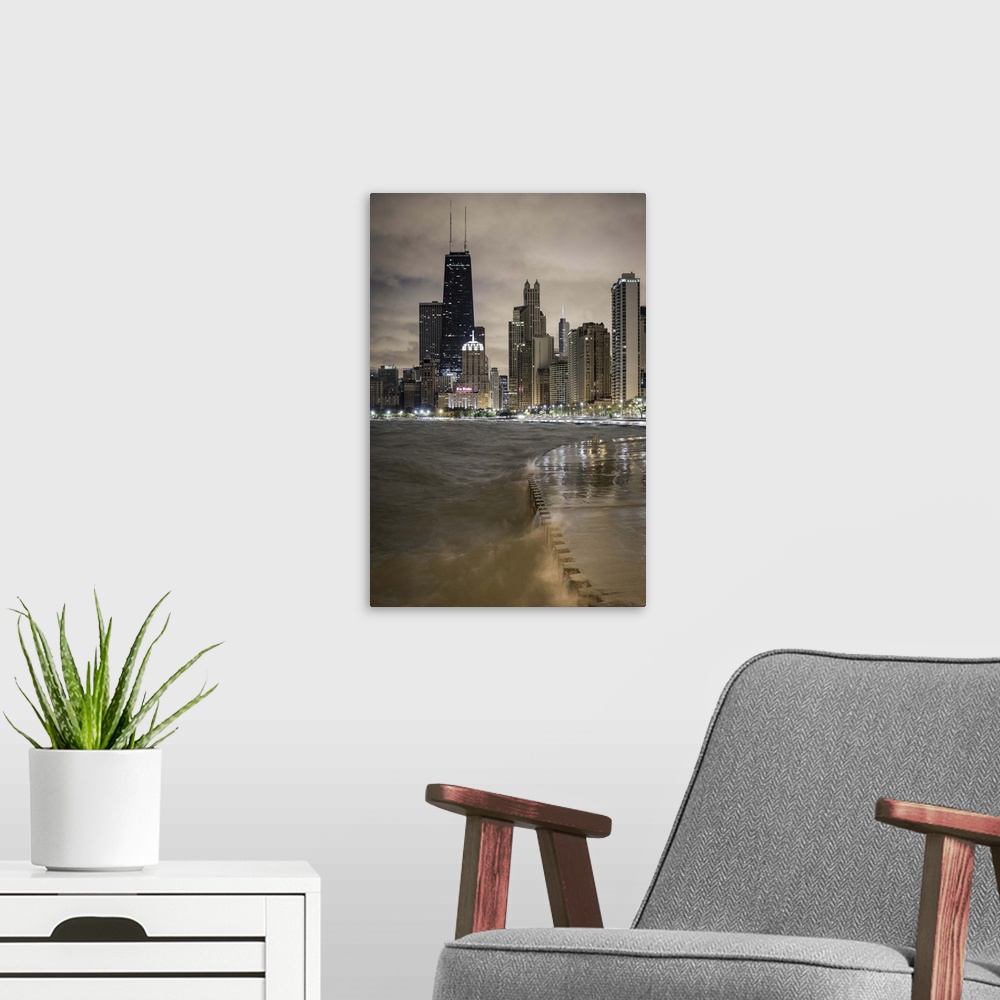 A modern room featuring United States of America, Illinois, Chicago, The Hancock Tower and Downtown skyline from Lake Mic...