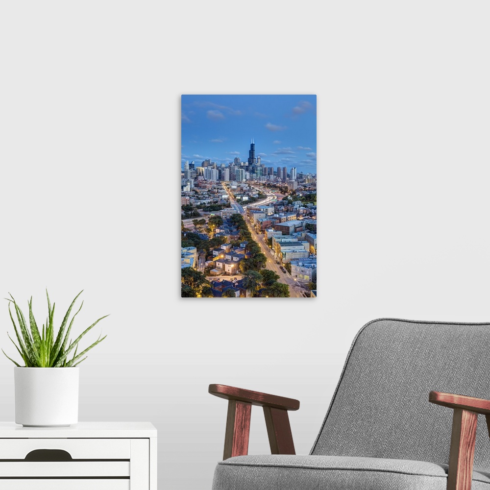 A modern room featuring United States of America, Illinois, Chicago, The Willis Tower and City skyline