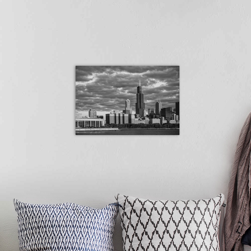 A bohemian room featuring USA, Illinois, Midwest, Cook County, Chicago, Shedd Aquarium and skyline.