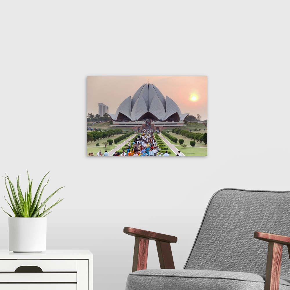 A modern room featuring India, Delhi, Lotus Temple, the Baha'i House of Worship, popularly known as the Lotus Temple.