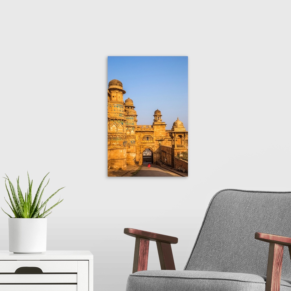 A modern room featuring India, Madhya Pradesh, Gwalior, Gwalior Fort, Man Singh Palace, Elephant Gate (Hathiya Paur).