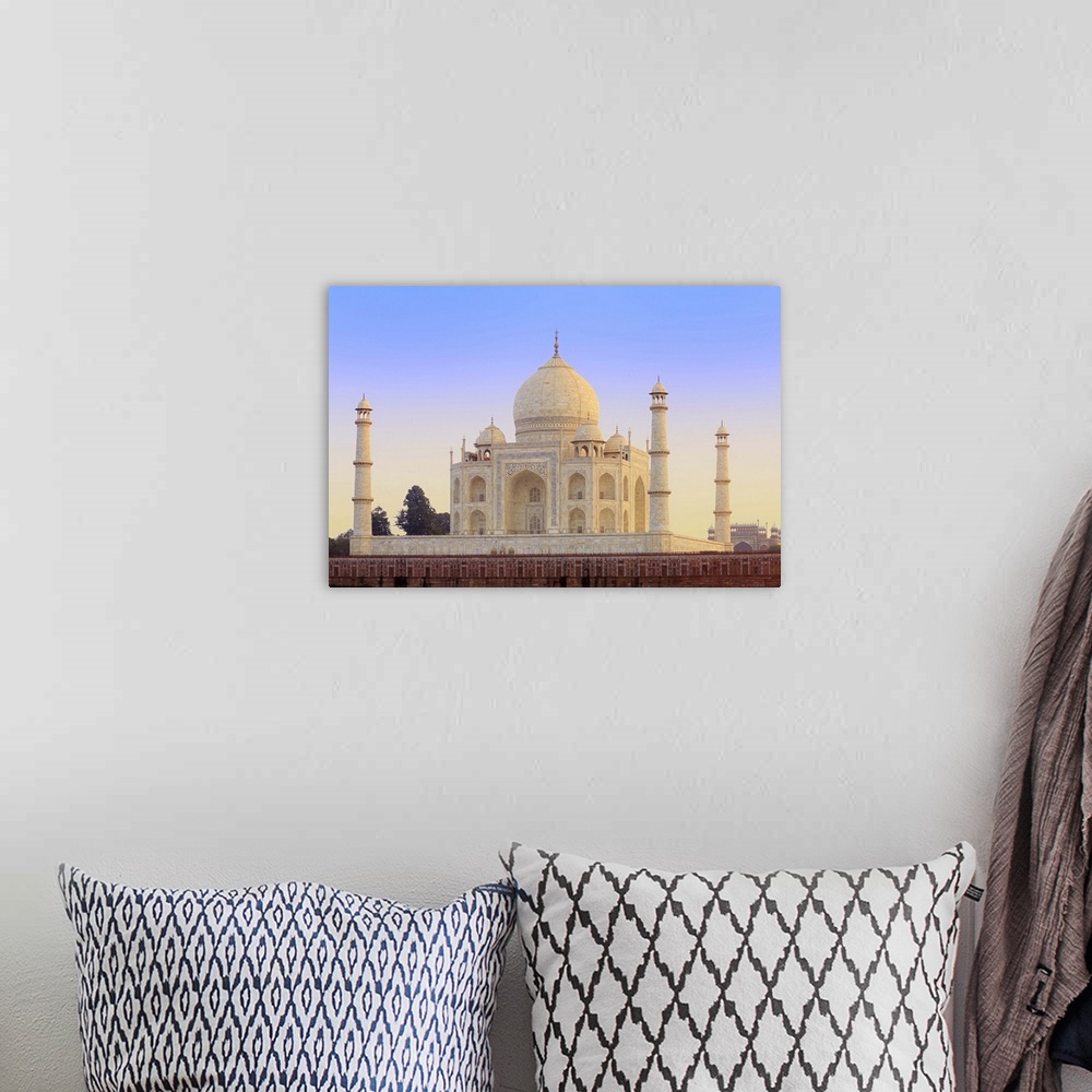 A bohemian room featuring India, Uttar Pradesh, Agra, Taj Mahal in rosy dawn light