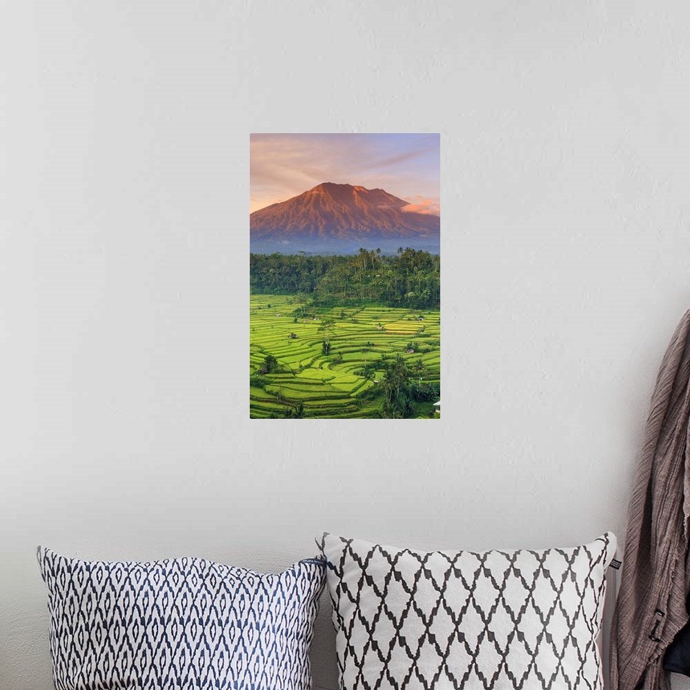A bohemian room featuring Indonesia, Bali, Redang, View of Rice Terraces and Gunung Agung Volcano