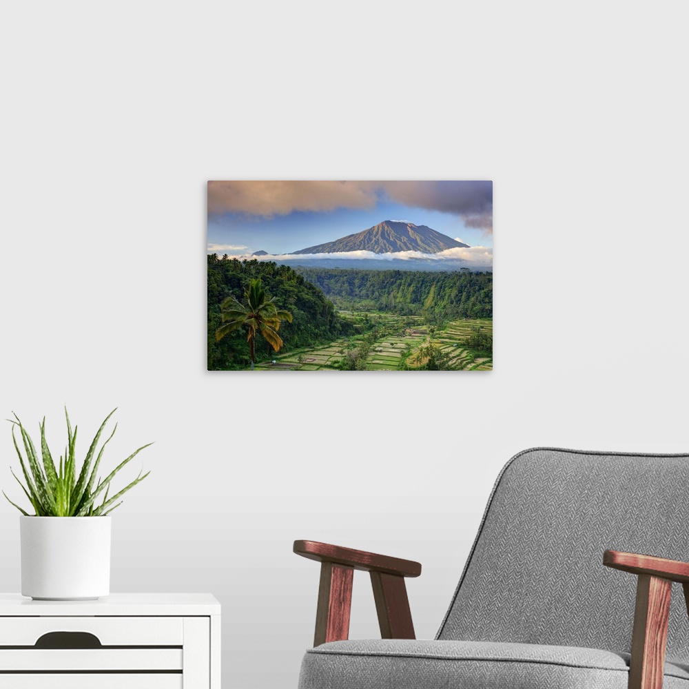 A modern room featuring Indonesia, Bali, Rendang Rice Terraces and Gunung Agung Volcano