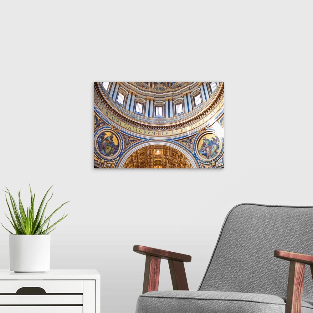 A modern room featuring Inside the St. Peter's Basilica, Rome, Lazio, Italy, Europe. The Dome.