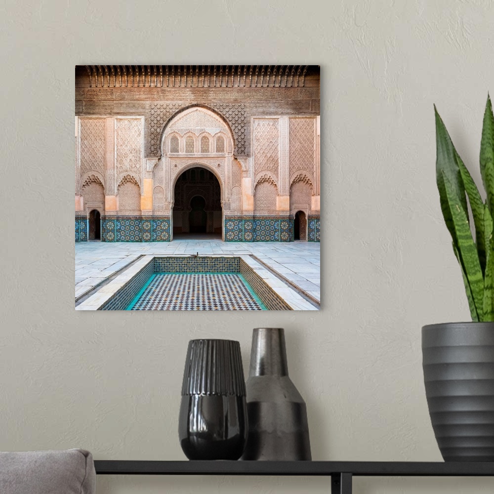 A modern room featuring Morocco, Marrakech-Safi (Marrakesh-Tensift-El Haouz) region, Marrakesh. Interior courtyard of Ben...